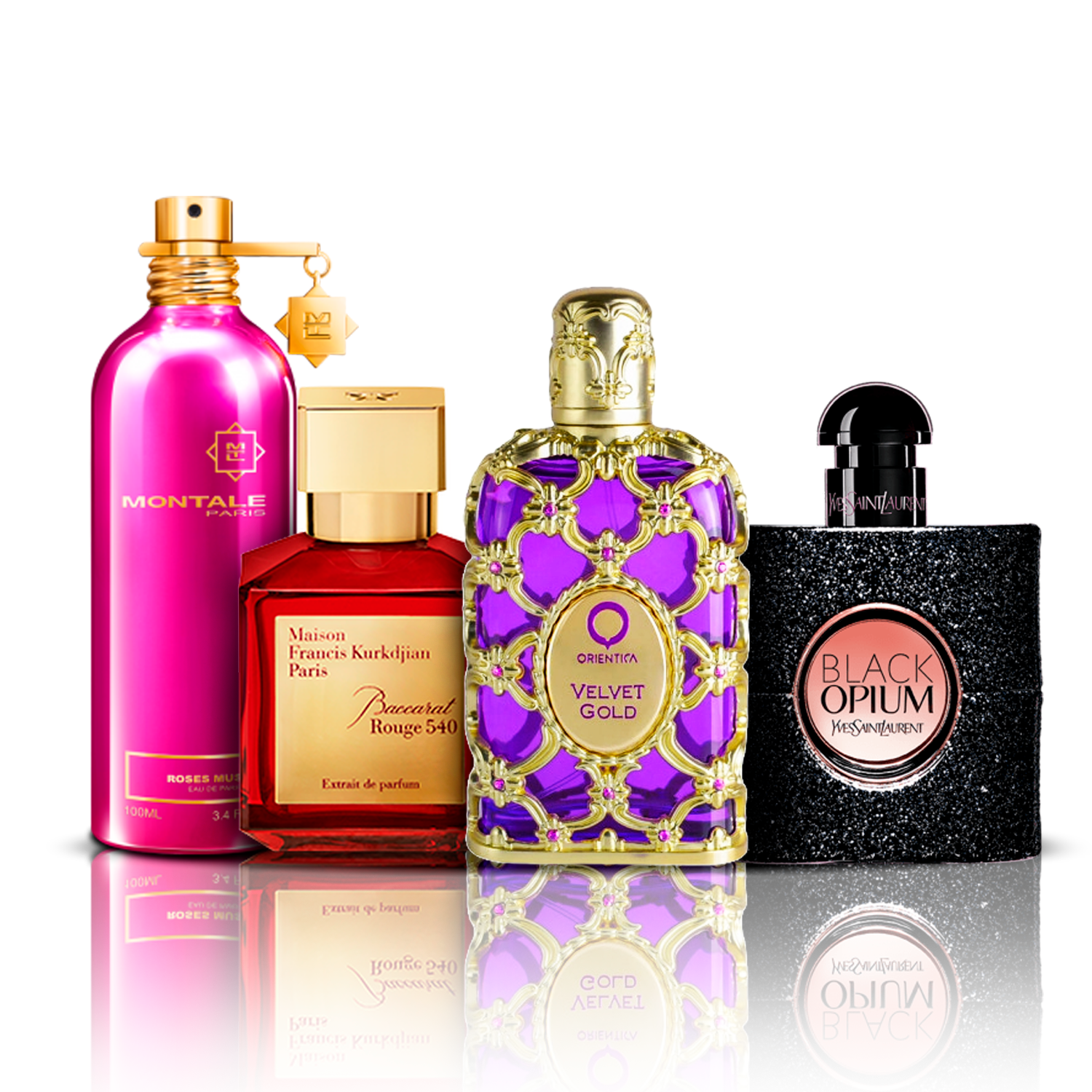 Yves Saint Laurent Set 4 Parfumuri | Orientica Velvet Gold + Baccarat Rouge + Black Opium + Montale Roses Musk 100 ml